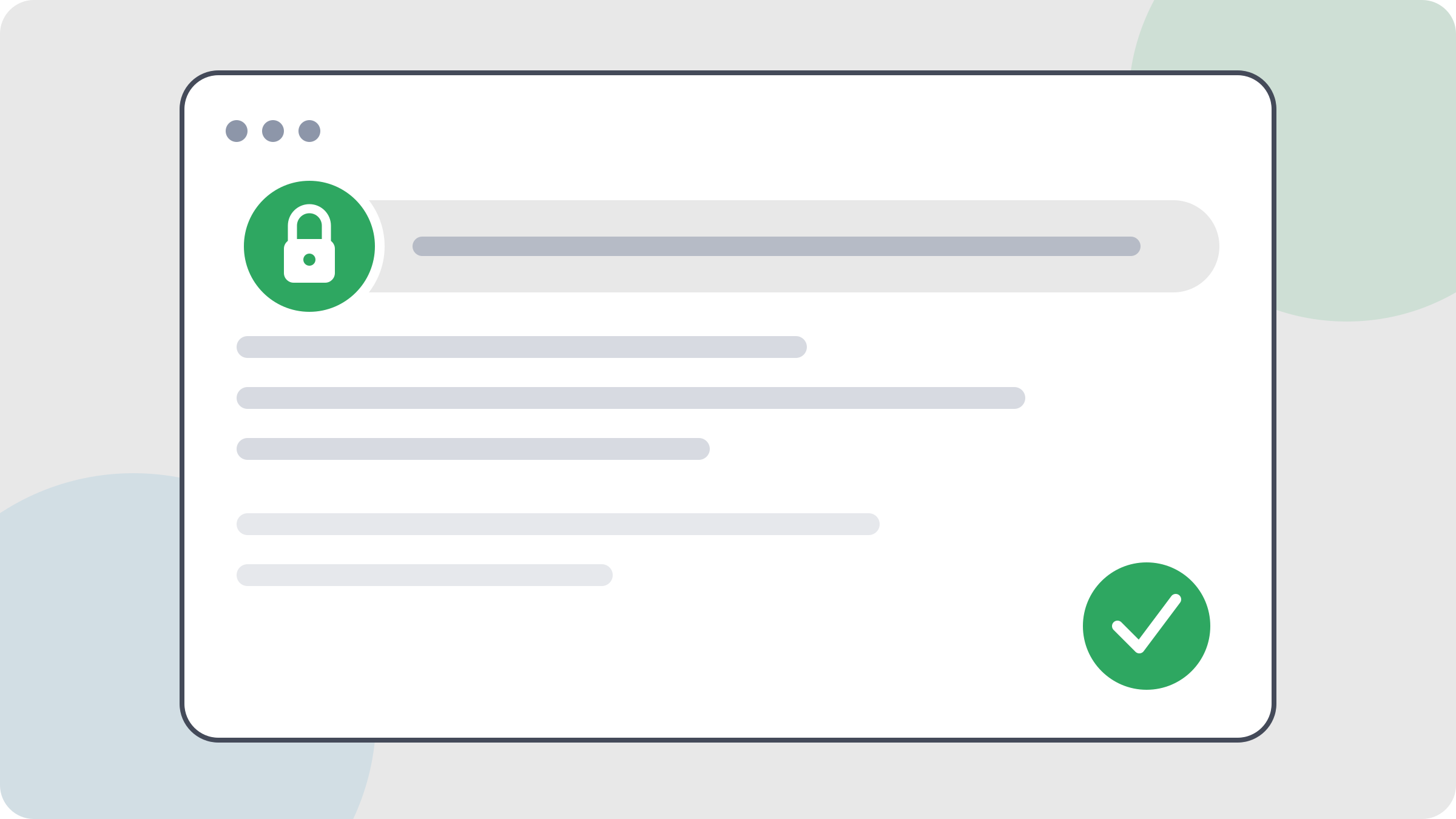 Illustration of a browser address bar with a padlock icon and a green checkmark badge, representing a secured HTTPS connection.